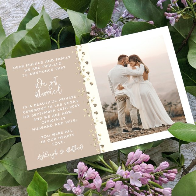 We Got Married Glitter Heart Photo Almond Gold Invitation (Creator Uploaded)