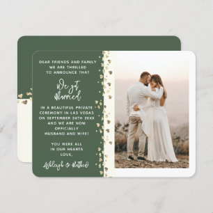 We Got Married Glitter Heart Photo Green Gold Invitation