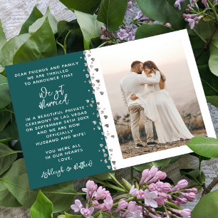 We Got Married Glitter Heart Photo Teal Silver Invitation