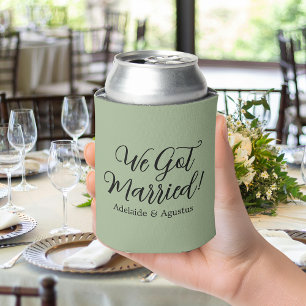 We Got Married Green Wedding Reception Can Cooler