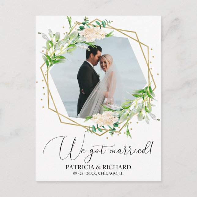 We Got Married Greenery Eloped Announcement Postcard (Front)