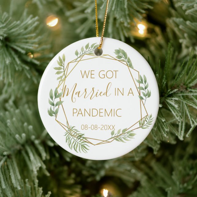 we got married in a pandemic first Christmas Ceramic Ornament (Tree)