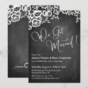 We Got Married Modern Calligraphy Chalkboard, Lace Invitation