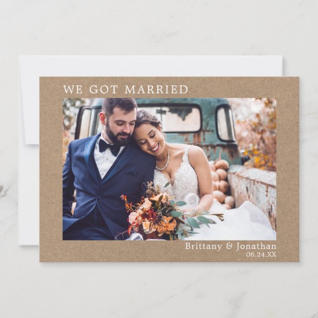 We Got Married Modern Minimalist Simple Kraft Card (Front)