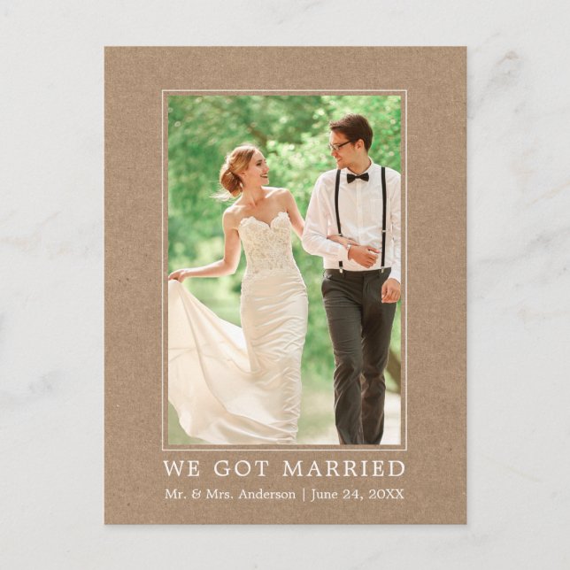 We Got Married Modern Simple Announcement Kraft Postcard (Front)