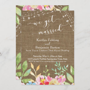 We Got Married on Burlap w/ Flowers & Lights Invitation