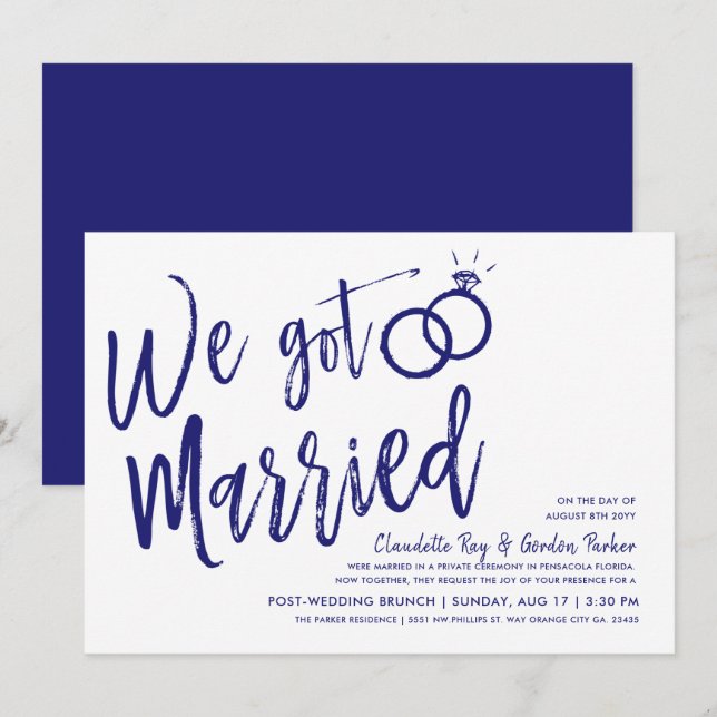 We Got Married | Post Wedding Brunch Deep Blue Invitation (Front/Back)