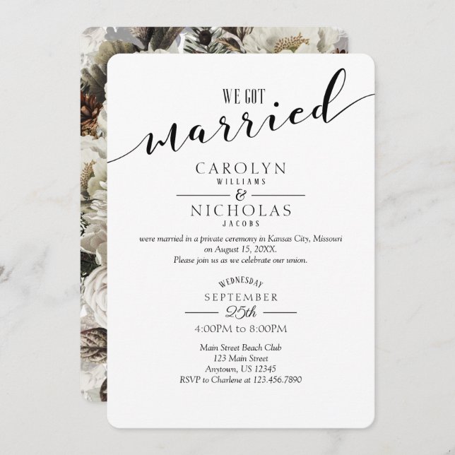 We Got Married Winter Flowers Wedding Party Invitation (Front/Back)