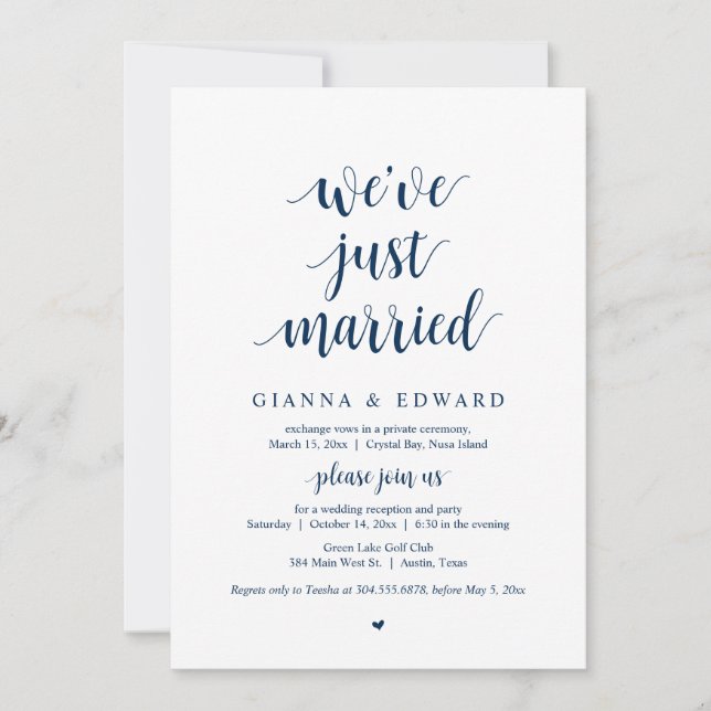 We have just married, Wedding Elopement Party Invi Invitation (Front)