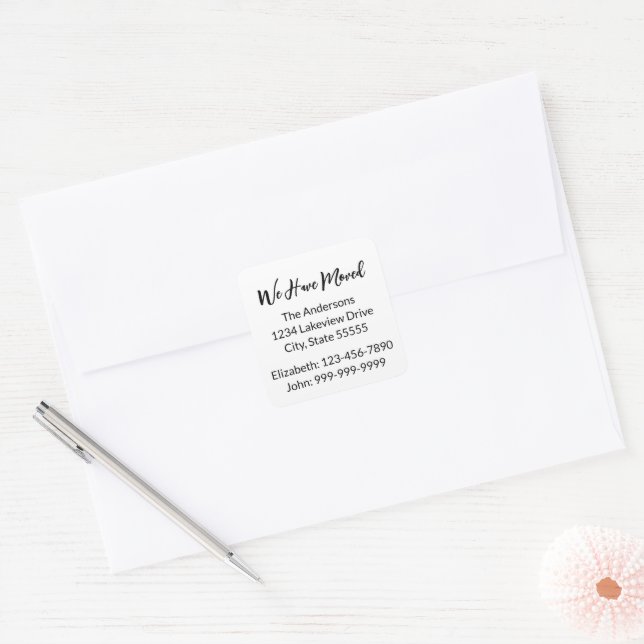 We Have Moved Black and White Moving Announcement Square Sticker (Envelope)