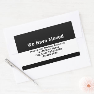 We Have Moved Black and White Moving Announcement Sticker