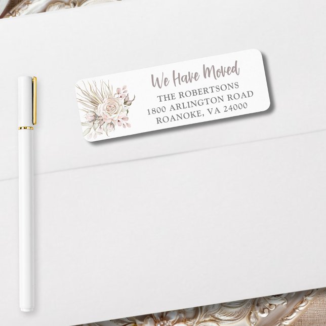We Have Moved Boho Floral Return Address (We Have Moved Boho Blush Pink Roses Return Address Label)