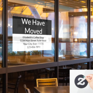 We Have Moved Business Announcement Black & White Window Cling