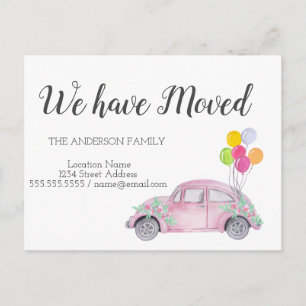 We Have Moved,Car Balloons,New Address Announcement Postcard