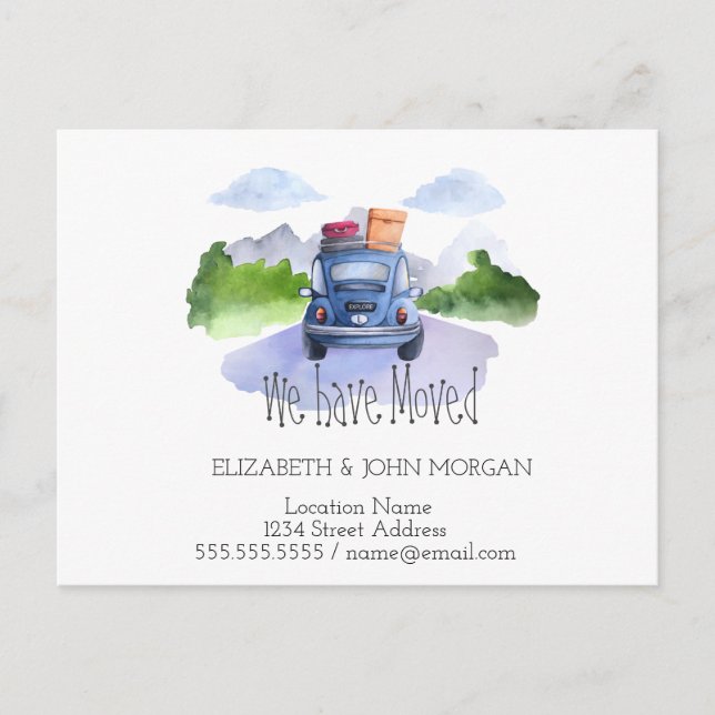 We Have Moved,Car, Suitcases,New Address Announcement Postcard (Front)