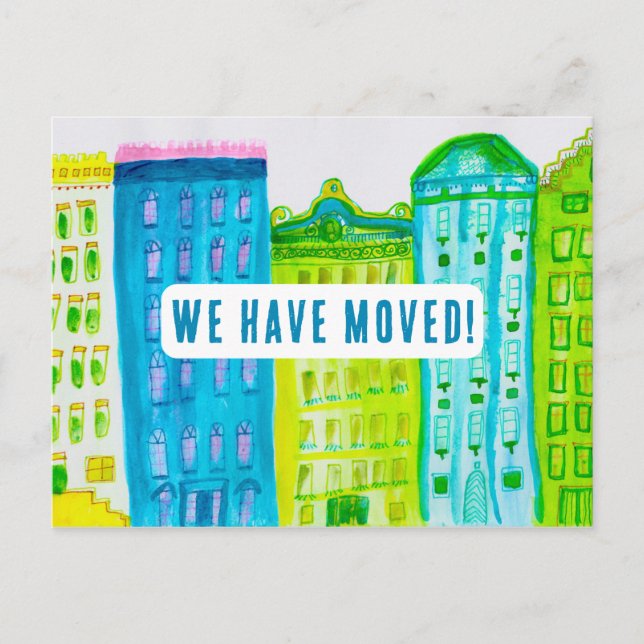 We Have Moved Change o Address Cityscape Apartment Postcard (Front)