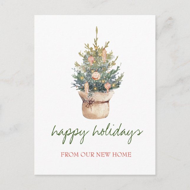 We Have Moved,Chic Christmas Tree Holiday Announcement Postcard (Front)