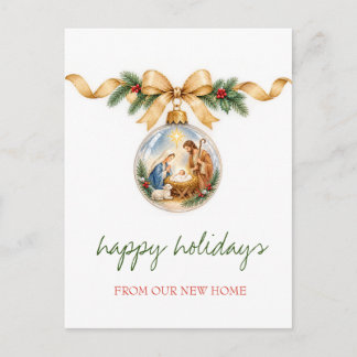 We Have Moved,Christmas Ball Nativity Holiday Announcement Postcard
