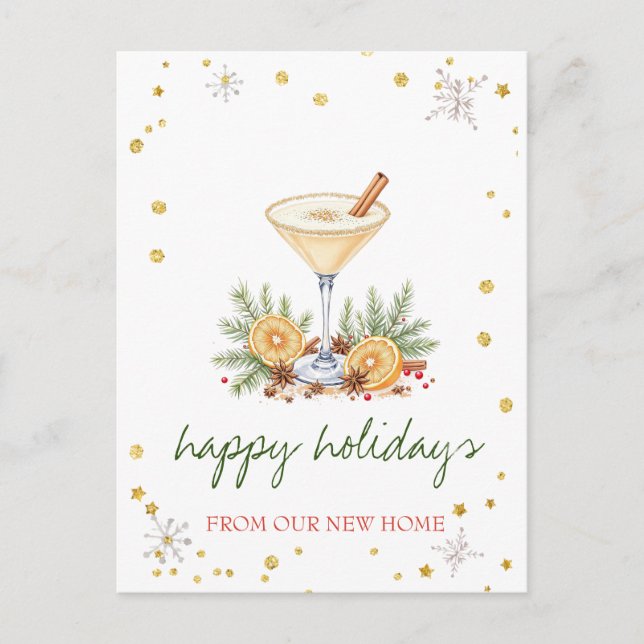 We Have Moved,Christmas Cocktail Orange Snowflakes Announcement Postcard (Front)