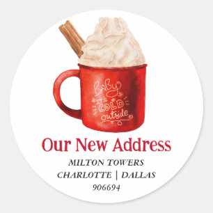 We Have Moved Christmas Hot Cocoa   New Address  Classic Round Sticker