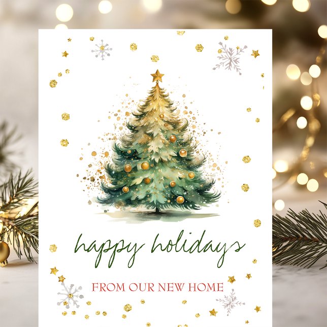 We Have Moved,Christmas Tree Gold Announcement Postcard (Creator Uploaded)