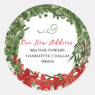 We Have Moved   Christmas Wreath   New Address  Classic Round Sticker