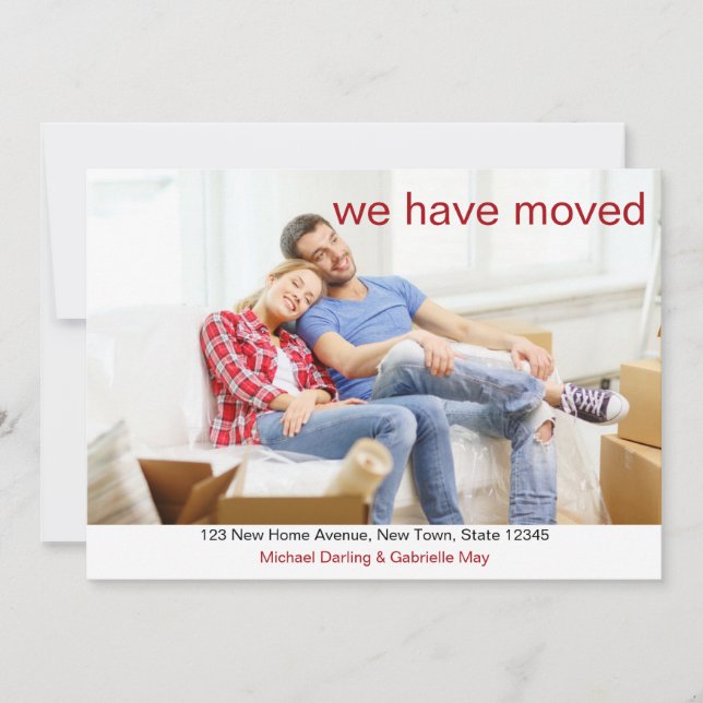 We Have Moved Custom Photo Deep Red New Address Announcement (Front)