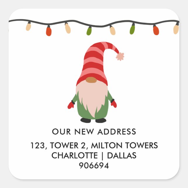 We Have Moved | Cute Gnome Lights | New Address  Square Sticker (Front)