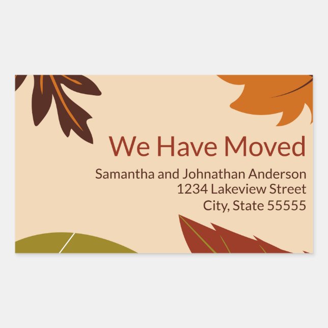We Have Moved Fall Leaves Moving Announcement Sticker (Front)