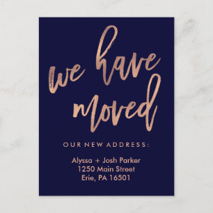 We Have Moved   Faux Rose Gold Modern Typography Postcard