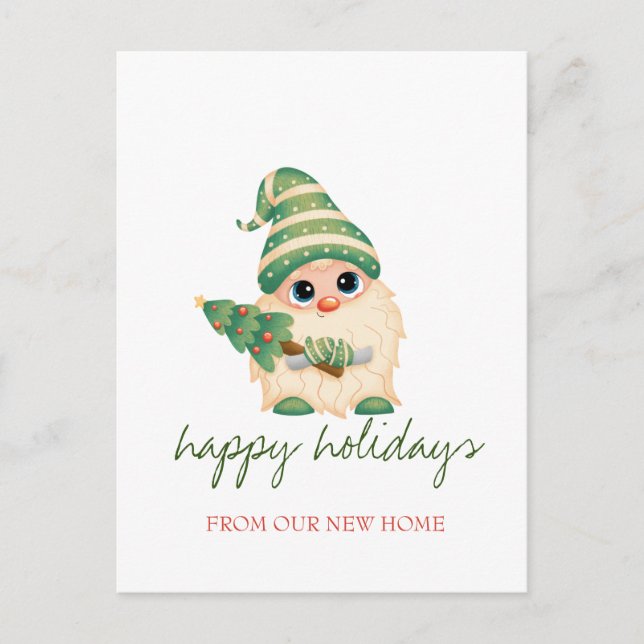 We Have Moved,Gnome Pine Tree Holiday Announcement Postcard (Front)