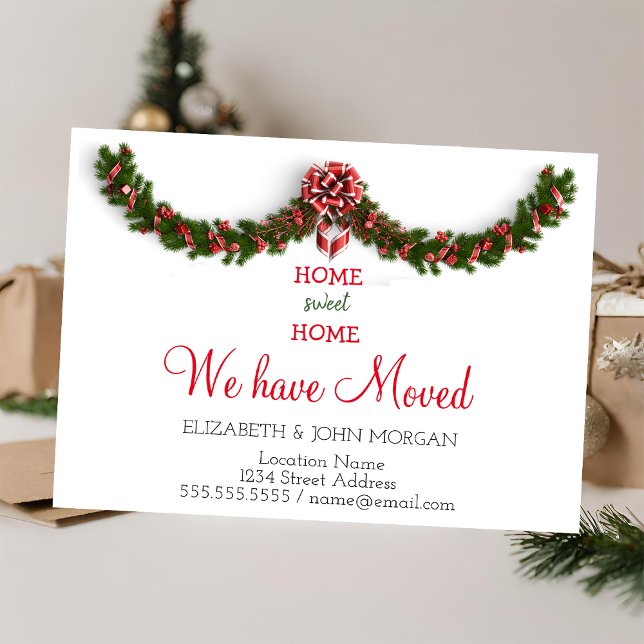 We Have Moved,Holly Berry Branches,Home Sweet Home Announcement Postcard (Creator Uploaded)