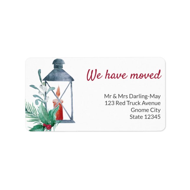 We have Moved Holly Lantern Return Address Label (Front)