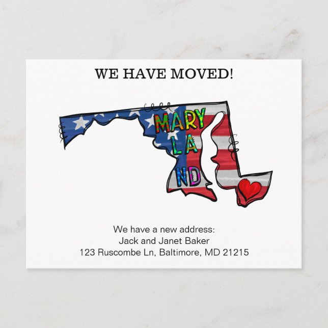 We Have Moved Maryland States Moving Announcement  Postcard (Front)