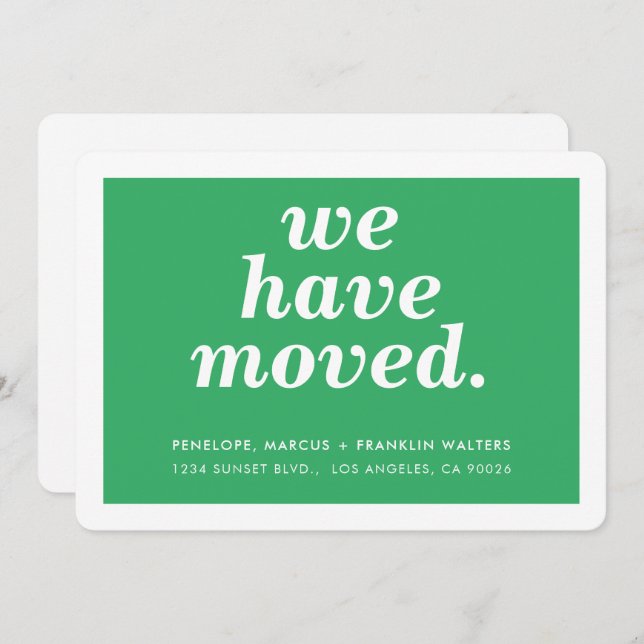 WE HAVE MOVED modern minimal new address green Announcement (Front/Back)