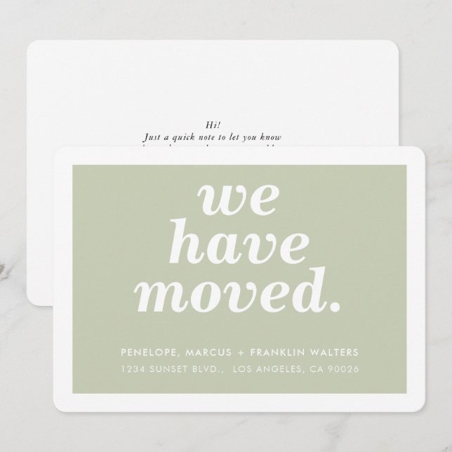 WE HAVE MOVED modern minimal new address sage Announcement (Front/Back)