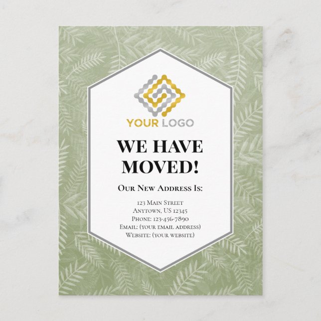 We Have Moved Moving Announcement Green Ferns Postcard (Front)