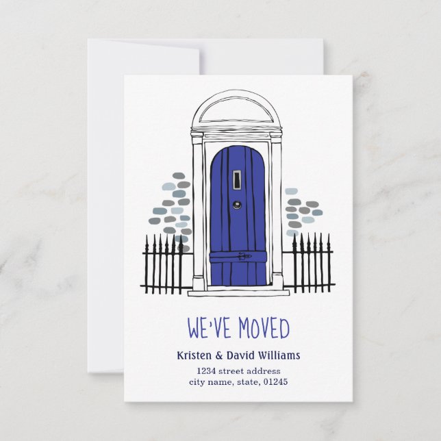 We have Moved - Navy Blue Door Moving Announcement (Front)
