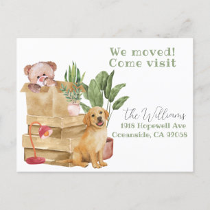we have moved, new address dog announcement postcard