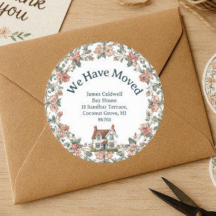We Have Moved New Address English Cottage Garden  Classic Round Sticker