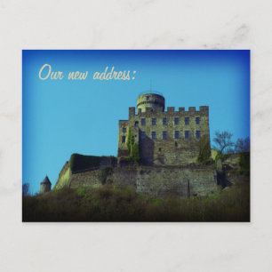 We have moved, New address, medieval castle card