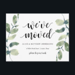 We Have Moved, Our New Home Address Announcement Postcard<br><div class="desc">This modern,  (we have moved) our new dream home address,  our new home,  moving announcement,  change of address postcards in greenery watercolour eucalyptus leaves botanical themed. It s the perfect way to announce to your friends and family,  that you have moved.
#TeeshaDerrick</div>