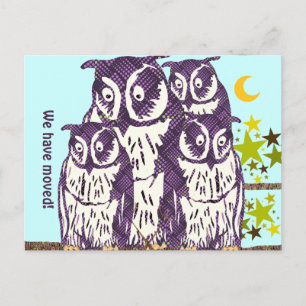 We Have Moved Owl Family Announcement Postcard