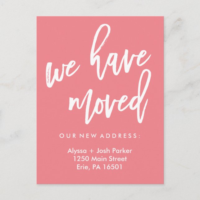 We Have Moved | Pink and White Modern Typography Postcard (Front)