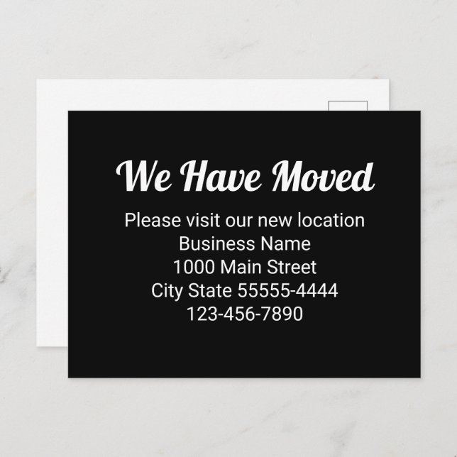 We Have Moved Please Visit Our New Location Black Postcard (Front/Back)