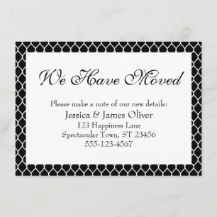 We Have Moved Preppy White Ogee Pattern on Black Enclosure Card