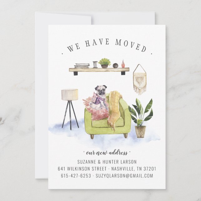 We Have Moved | Pug Dog Moving Announcement (Front)