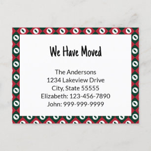 We Have Moved Red Green Christmas Trees Pattern Postcard