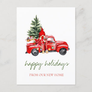 We Have Moved,Red Truck,Pine Tree Gnome Holiday Announcement Postcard