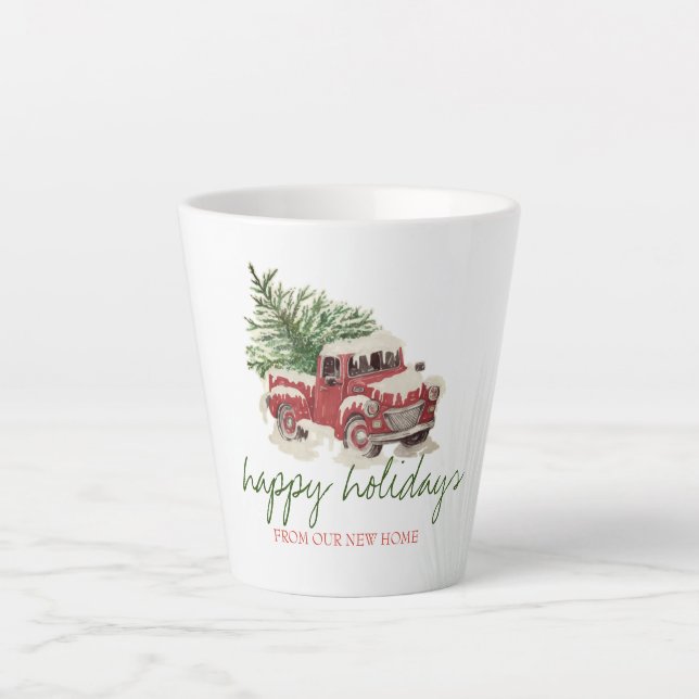 We Have Moved,Red Truck,Pine Tree Snow Holiday Cof Latte Mug (Front)